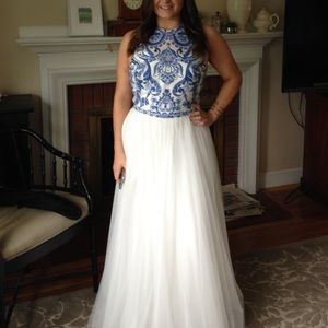 Sherri Hill 2017 Blue and White Prom Dress